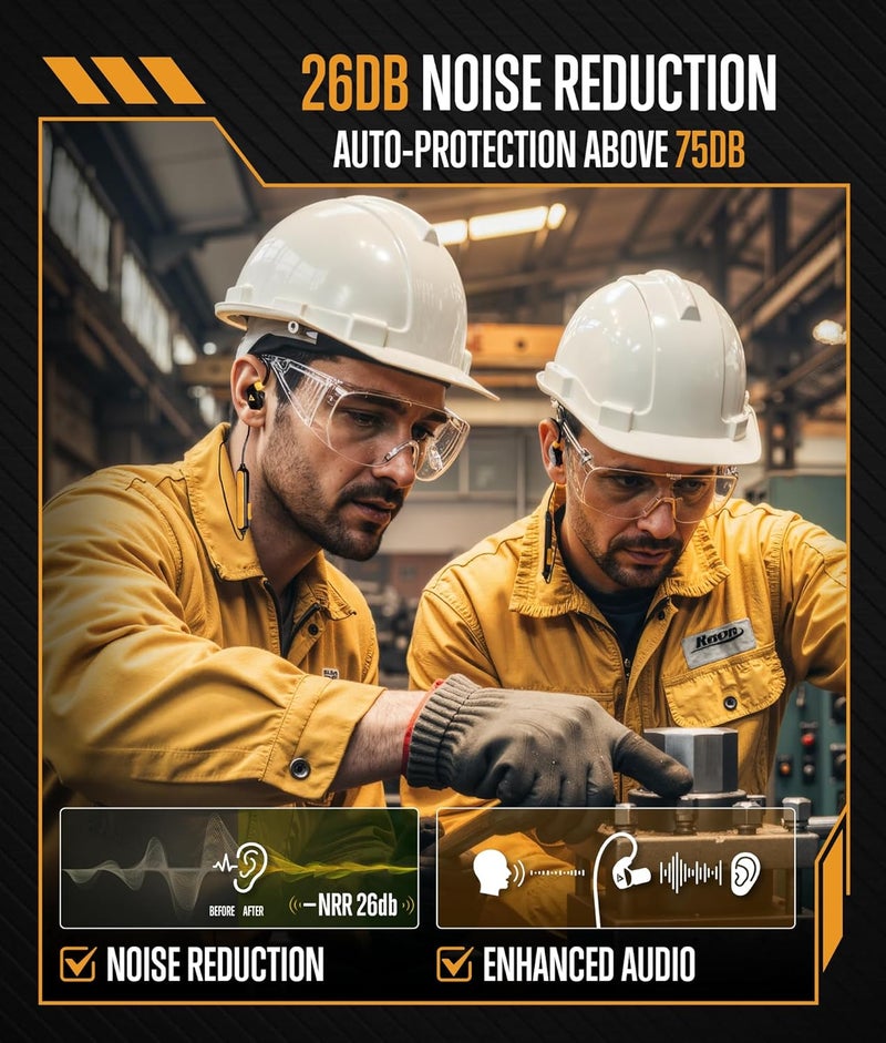 GLORYFIRE Bluetooth Hearing Protection for Construction - OSHA Approved Earbuds with 26 NRR Noise Reduction, 3 Modes, Bluetooth Ear Protection with12H Battery Life, Clear Voice Pickup - Image 2